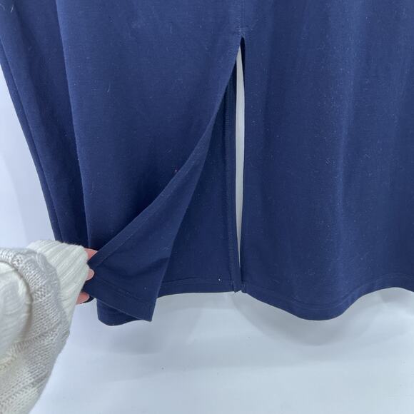 Avenue Midi Skirt Sz 22/24 Navy Drawstring Stretch Pull On Comfort Casual Slit - Picture 3 of 8
